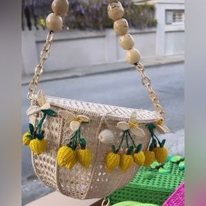 NWOT Victoria Dunn woven purse with lemon details and beaded chain handle!